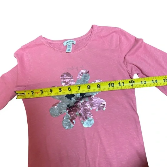 Okaïdi Girls Pink Sequin Flower Graphic Long Sleeve Cotton Top | Size 8Y - Picture 7 of 7
